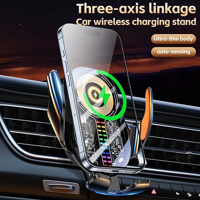 15W Car Phone Holder Wireless Charger - Auto Sensing Clamping 3-Axis Adjustable 360° Rotation Fast Charging Phone Holders for Your Car Vent Clip Slim Design with Unisex for iPhone Android Samsung