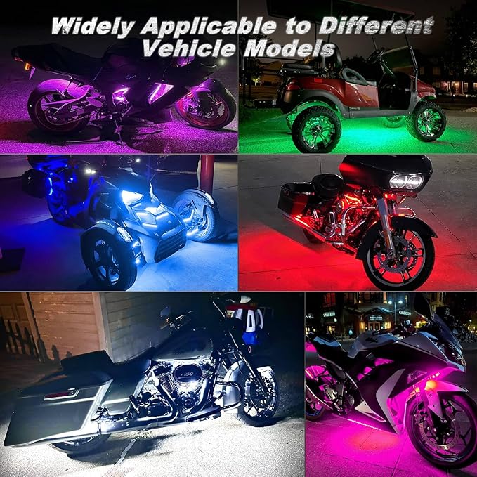 18PCS Motorcycle RGB LED Light Kit with Brake Turn Signal, Multicolor Underglow Lights with APP/RF Remote, Neon Accent Lights Dual Zone Waterproof 12V for Touring, Bagger & Large Cruiser Motorcycle