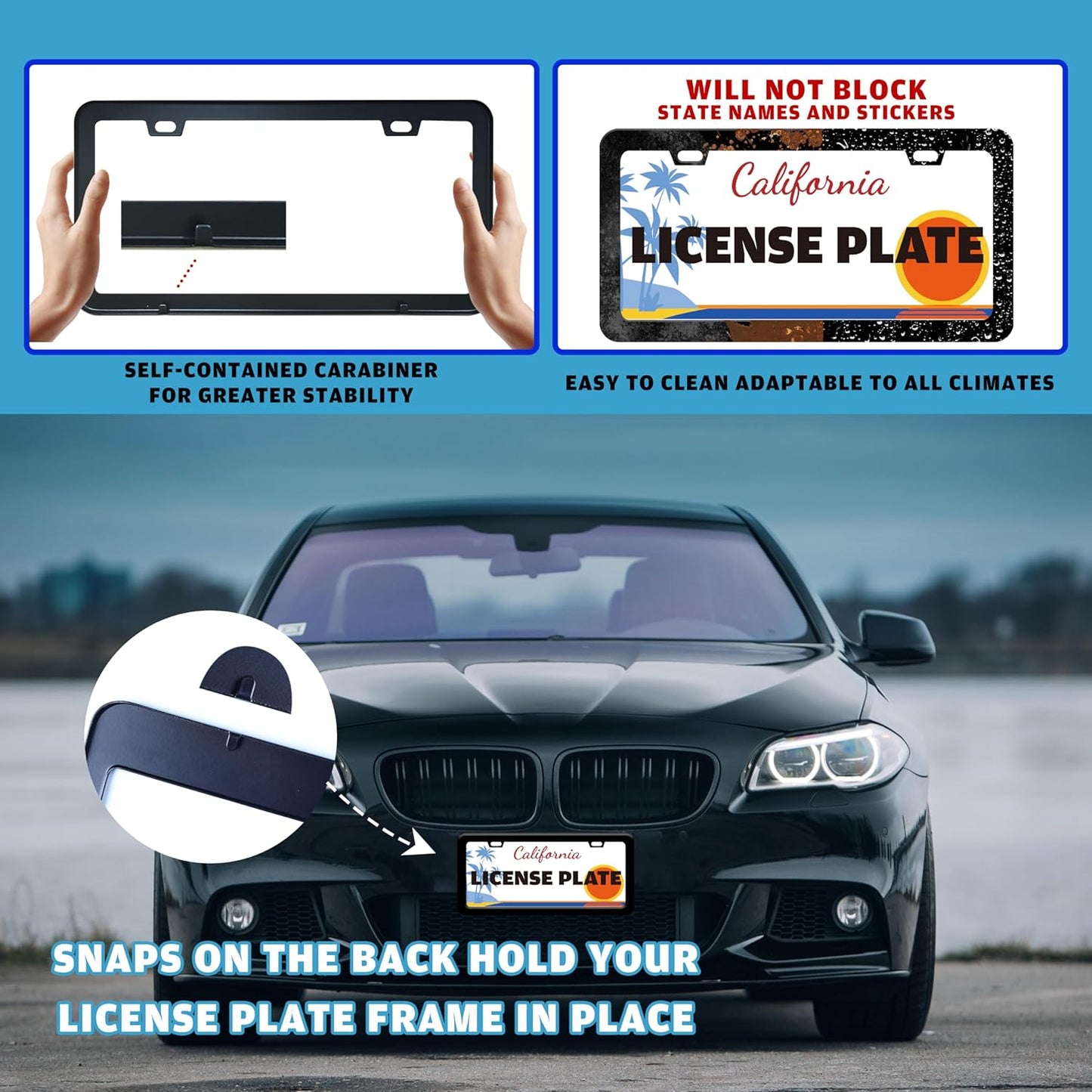 Moon Phases License Plate Frame Starry Sky Forest Moon License Plate Holder for Front or Rear Car Tags Stainless Steel Funny Car Decoration with Screws 6.3 X 12.2 in