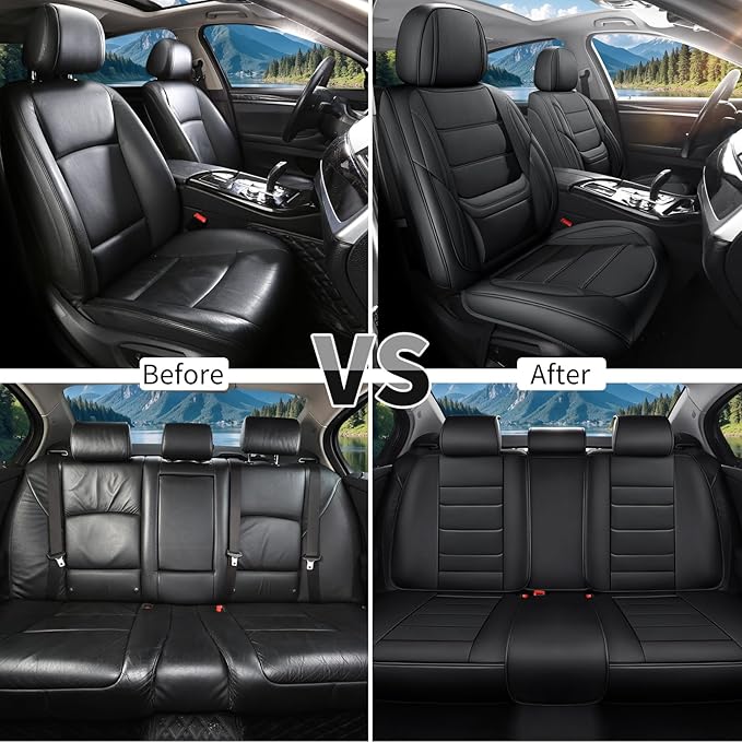 Car Seat Covers Full Set Custom Fit for Mercury Mariner 2005-2011,Premium Faux Leather with Lumbar Support, Breathable, Anti-Slip & Soft Touch(Black,Fullset)