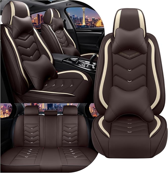 CTDS Car Seat Covers for Hyundai Kona 2018-2026, Stylish Sport Seat Cover, Premium Nappa Leather Car Seat Cover. Automobile Seat Covers Sets.(Luxury 5 Seats/Coffee Color)