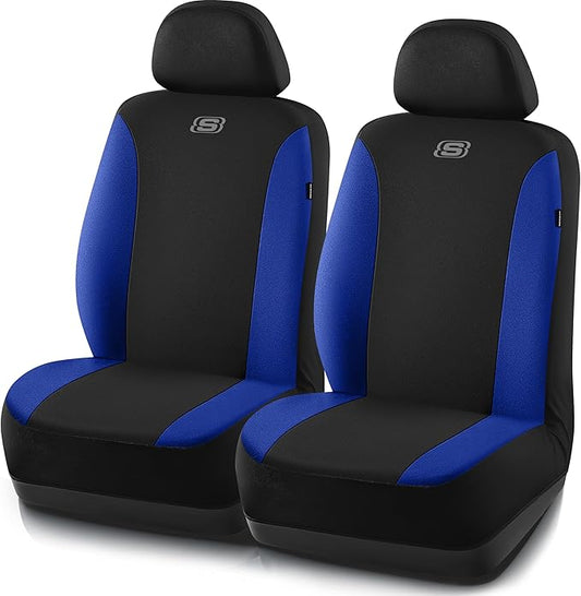 Skechers Seat Covers, Premium Breathable Polyester Car Seat Covers, Car Seat Covers Front Seats Airbag Compatible, Automotive Comfort for Most Cars, Vans, Trucks, SUVs (Two Front, Blue)