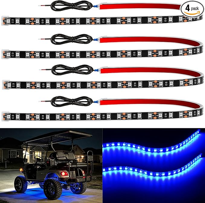 YM E-Bright 4Pcs Led Strip Lights for Car, 24inch Waterproof IP68 Car Underglow Strip Lights Decoration 36SMD 12V Led Interior Exterior Lights Strip for Cars Motorcycles Truck Golf Cart Boat - Blue