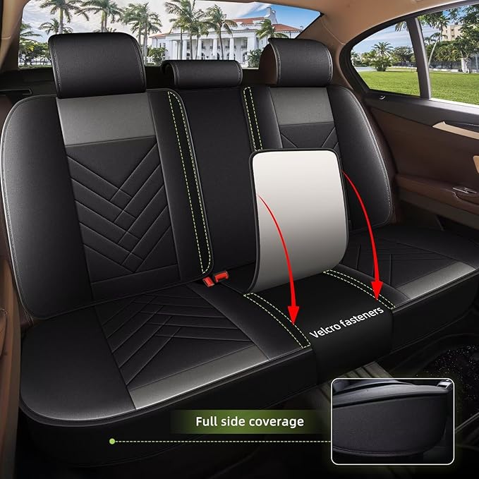 AOMSAZTO Full Set Seat Covers Fit for VW/Volkswagen Touareg 2004-2017: 2 Row 5 Seats Faux Leather Waterproof Seat Covers Automotive Seat Cushion Protector(Black&Grey)