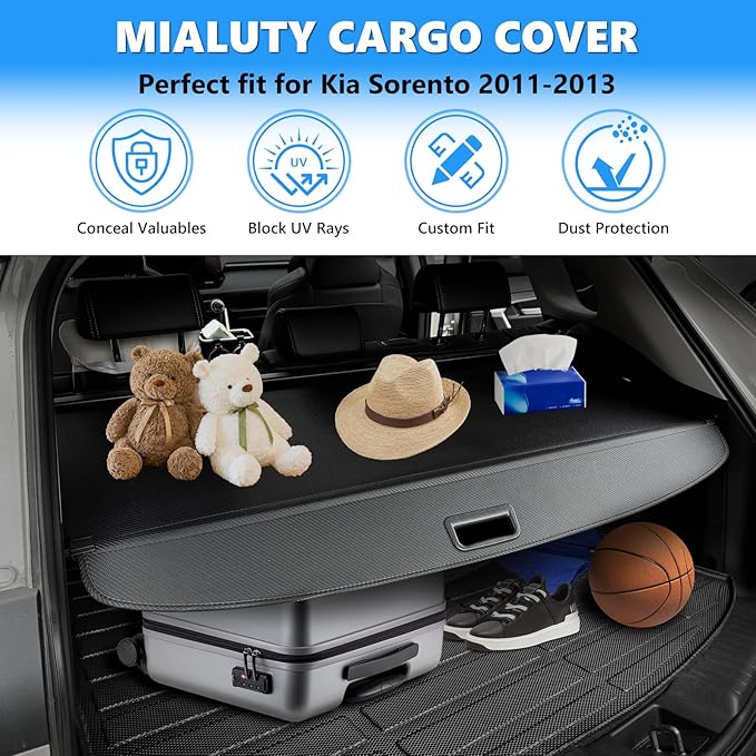 MIALUTY® Cargo Cover for 2011-2013 Kia Sorento Retractable Trunk Cover Sorento Accessories Anti-Peeping Anti-Theft Privacy Screen,Trunk Luggage Shield Shade Carbon Fiber Texture