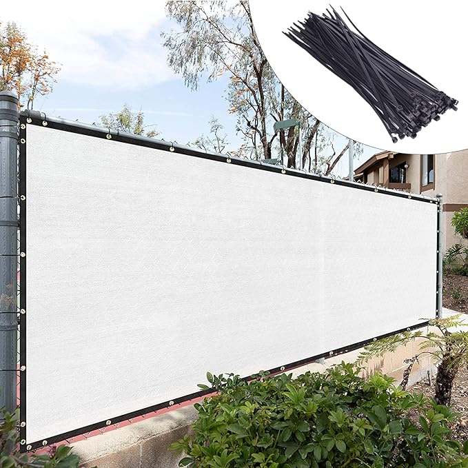 Royal Shade Custom Size 5' x 121' White Fence Privacy Screen Windscreen Cover Netting Mesh Fabric Cloth - Cable Zip Ties Included (We Make Custom Size)