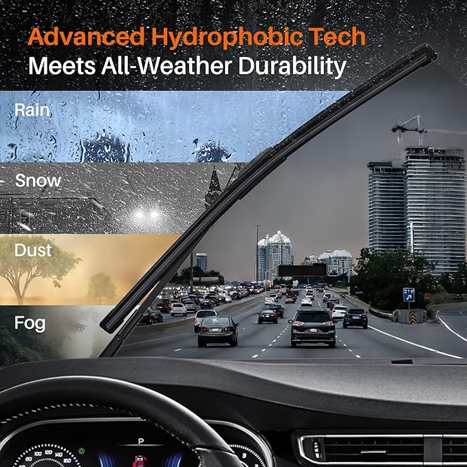 DOG TAIL Water Repellent Silicone Wiper Blades 26" 19" Set with Multiple Adapters and 2 Refills, Automotive Replacement Front Windshield Wiper Blades for My Car with Water Repellency Formula DropClear