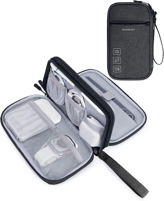 BAGSMART Cord Organizer Travel Cable Organizer Bag Tech Electronic Organizer Travel Case, Travel Essentials for Charger, Cable, Phone, Flash drive, Double Layer-Black