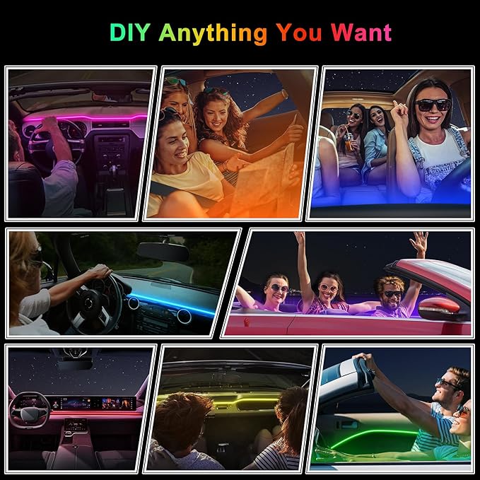 Acrylic Interior Car LED Strip Light with 6mm Sewing Edge - 43.3 inches Ambient Lighting Kits, Neon LED Strip Light(110CM/43.3IN, Blue)