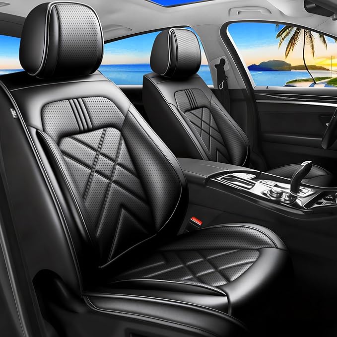 CX-90 Car Seat Covers Custom Fit for Mazda CX-90 2007-2026, Full Coverage Premium Leather Waterproof Breathable Seat Covers, Automotive Seat Protectors, Airbag Compatible(2 Front Seats, Black)