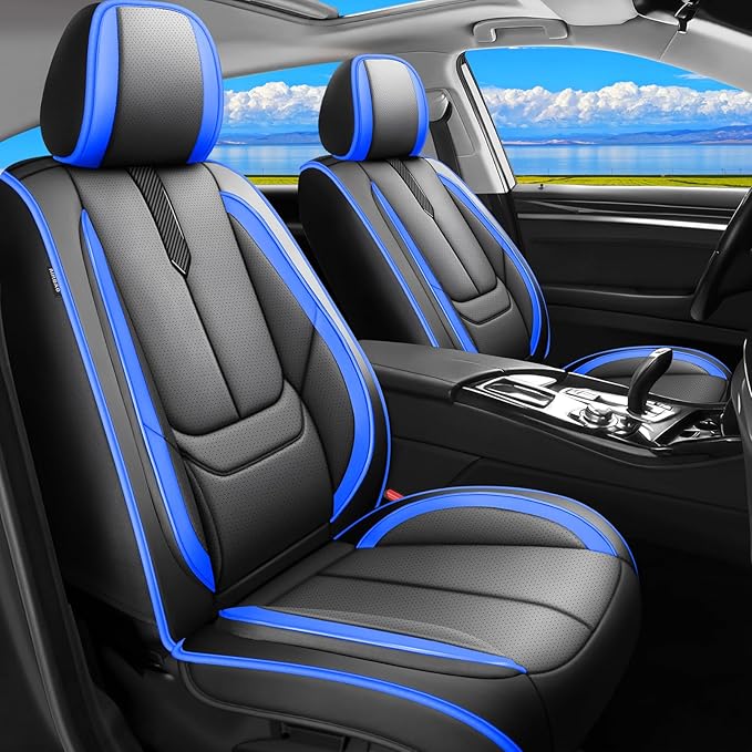 Fit Camry Car Seat Covers for Toyota Camry 2012-2024 2025 2026 -Upgraded Premium Waterproof & Breathable Leather,Airbag Compatible,All-Weather Seat Cushion Protector,Full Set,Black-Blue