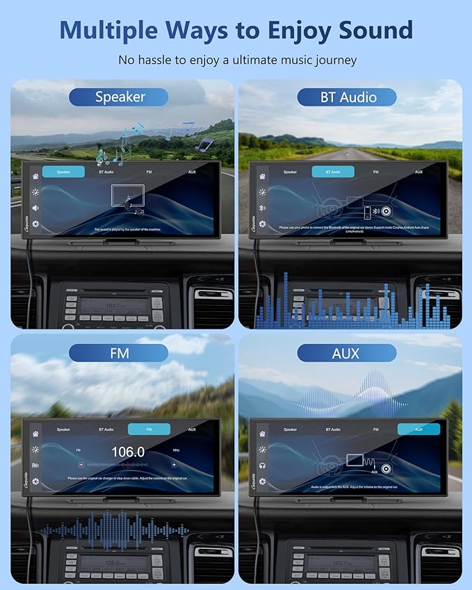 Carpuride Carplay Screen for Car with 4K Front Cam 11.26" Portable Car Play Touchscreen Wireless Carplay & Android Auto, Loop Recording, Voice Control, GPS Navigation, Mirror Link, No Backup Camera