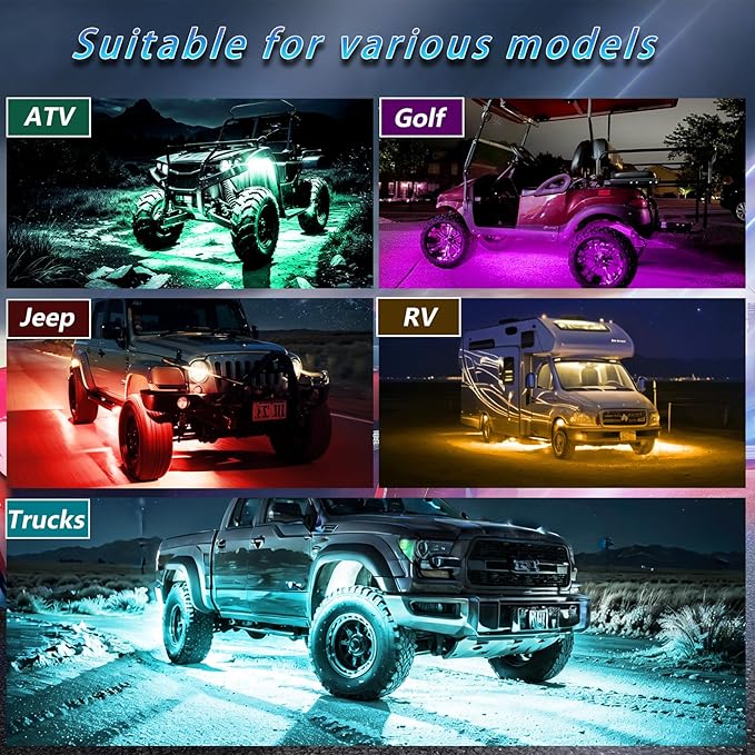 20Pods RGB LED Rock Lights Kit with APP/RF Remote Control, Car Underglow Lights with Dual Zone Brake Multicolor Neon Underbody Light Waterproof 12V for Trucks Pickup Jeep SXS Golf Cart ATV UTV RZR