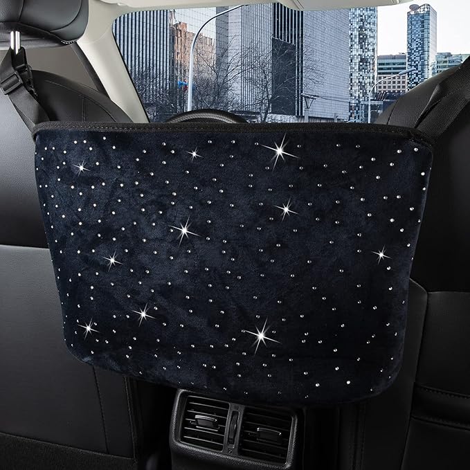 eing Bling Car Organizer,Seat Back Net Bag,Barrier of Backseat Pet Kids,Cargo Tissue Purse Holder,Driver Storage Netting Pouch with Crystal Little Star Diamonds,Black
