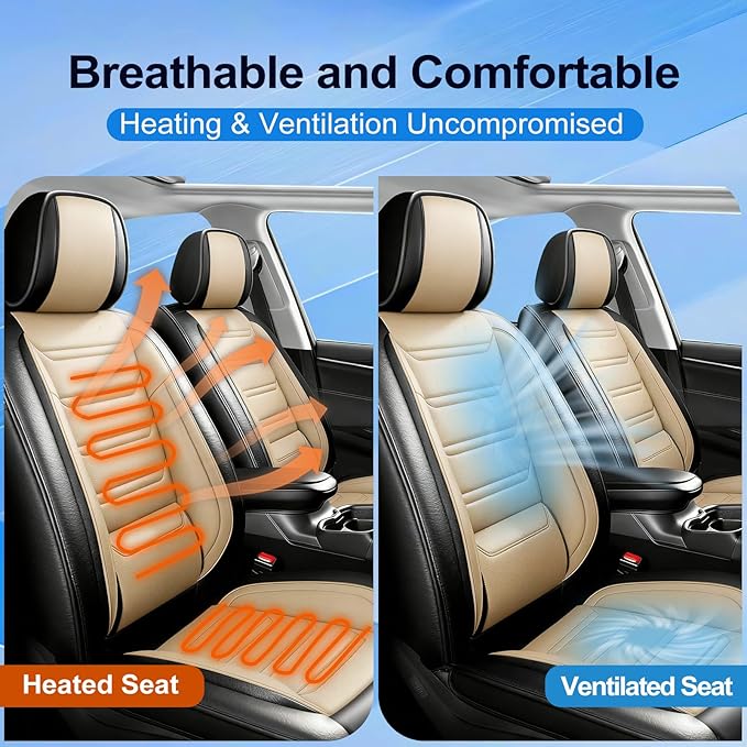 Fit Mazda 3 Car Seat Covers for Select Mazda 3 2010-2019 - Full Coverage Leather, Airbag Compatible, Waterproof & All Weather Seat Cushion Protector, Full Set, Black+Beige