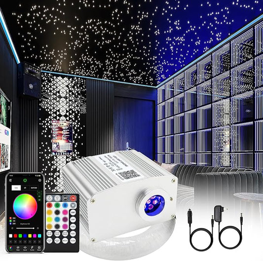 Fiber Optic Lights Kit, 10W Star Ceiling Sky Lights RGBW Twinkle & Music Effect for Home & Car Star Headliner Light with Bluetooth APP + RF Remote Control - Optical Fiber Cable 300pcs*0.03in*9.8ft