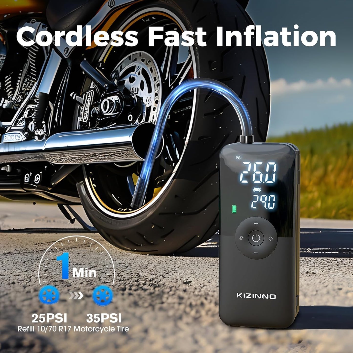 Electric Bike Pump Portable for Bicycle Tires, Compact Motor Air Pump - Fast Inflator 150PSI Smart Air Pump with Digital Pressure Gauge for Bike, E-Bike, Motorcycle with Presta and Schrader Valve