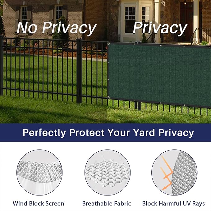 Windscreen4less Privacy Fence Screen Heavy Duty Windscreen Fencing Mesh Fabric Shade Net Cover for Outdoor Wall Garden Yard Pool Deck, 8'x227' Green