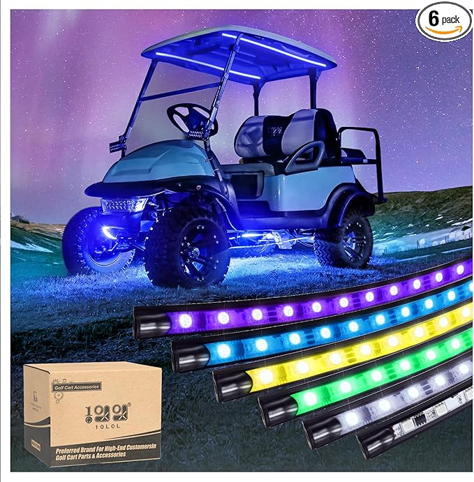 10L0L 6PCS Golf Cart Underbody Light Kit with Canopy Lights, Underglow LED Strip for Yamaha EZGO Club Car, 24 Modes Multicolor RGB Music Sync IP67 Waterproof