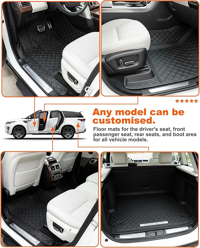All-Weather car Floor MATS-Suitable for 99% of car Models,Leather car mat, offering Personalized Embroidery and Multiple Color Options,Provide Protection for car Rug (Gray Beige)