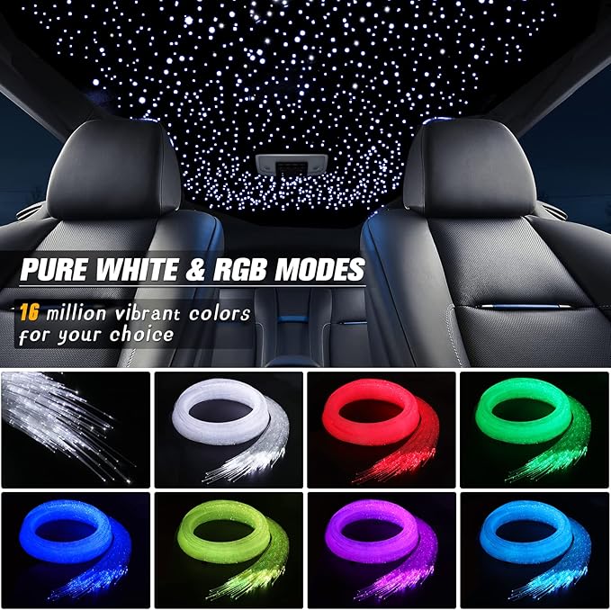 16W LED Starlight Headliner Kit, Star Lights for Car Roof&Home Decoration, Fiber Cable 650pcs*0.03in*13.1ft RGBW Star Light Headliner with Bluetooth APP/Remote Control/Music Mode