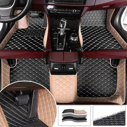 Custom Car Floor Mats for 96% Sedan SUV Sports Car Protection Full Coverage Pads Anti-Slip Leather Floor Lining All Weather Car Floor Mats (Black Beige and Beige)