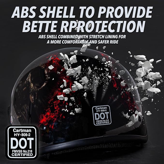 Cartman Cruiser Scooter Motorcycle Half Face Helmet, Red Skull USA Graphics, DOT Approved for Bike Scooter ATV UTV Chopper Large