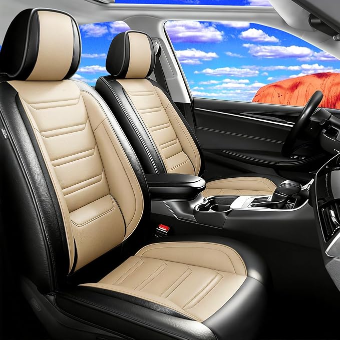 Fit CX-3 Car Seat Covers for Mazda CX3 2016-2024, Full Coverage Leather, Airbag Compatible & Scratch-Resistant, Waterproof All Weather Seat Protector, Full Set, Black+Beige