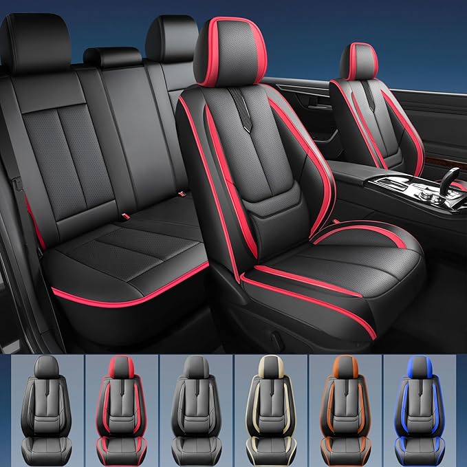 Fit Prius Car Seat Covers for Toyota Prius 2001-2024 2025 2026 -Upgraded Premium Waterproof & Breathable Leather,Airbag Compatible,All-Weather Seat Cushion Protector,Full Set,Black-Red