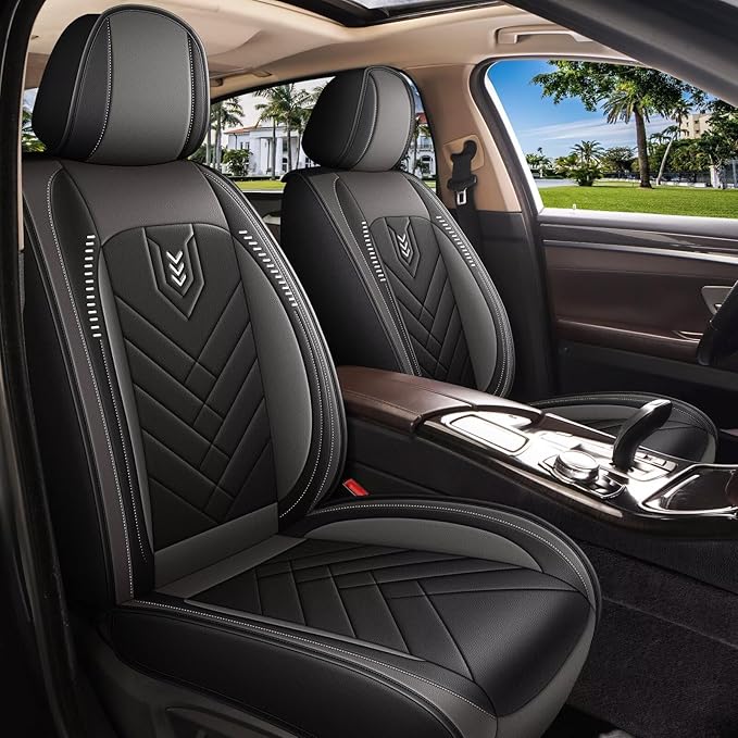 AOMSAZTO Car Seat Covers Fit for Hyundai Tucson 2005-2026 Premium Front Seat Covers Waterproof Leather Automotive Seat Covers Compatible with Airbag (2 Seats,Black)