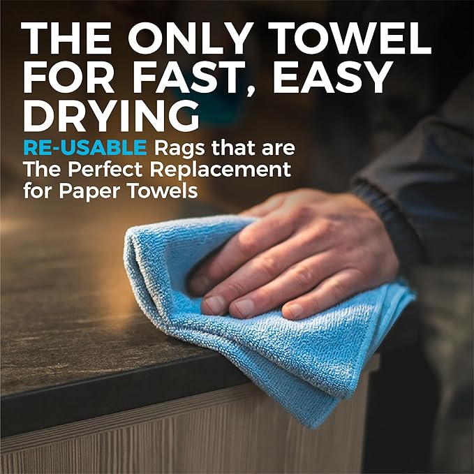 The Rag Company - All-Purpose Microfiber Terry Cleaning Towels - Commercial Grade, Highly Absorbent, Lint-Free, Streak-Free, Kitchens, Bathrooms, Offices, 300gsm, 12in x 12in, Midnight (12-Pack)