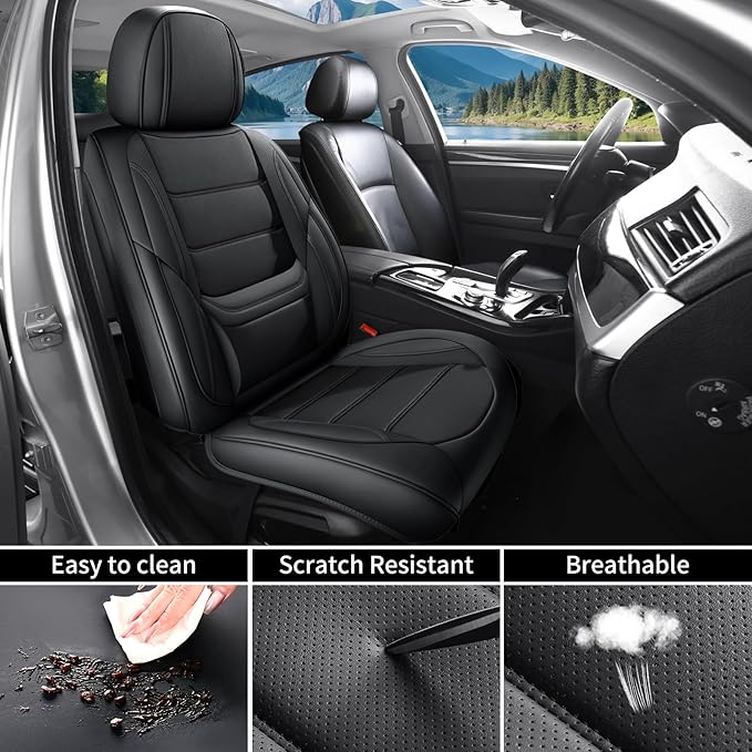 Car Seat Covers Full Set Custom Fit for Ford Edge 2007-2025 2026 - Premium Faux Leather with Lumbar Support, Waterproof, Breathable, Anti-Slip, Easy to Install (Black,Full Set)