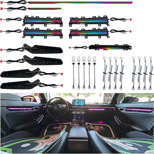 Ambient Lighting Kit for 11th gen Honda Civic，Interior Car Neon Lights for 2022 2023 2024 2025 Civic, Button and APP-Controlled RGB LED Strip Lights