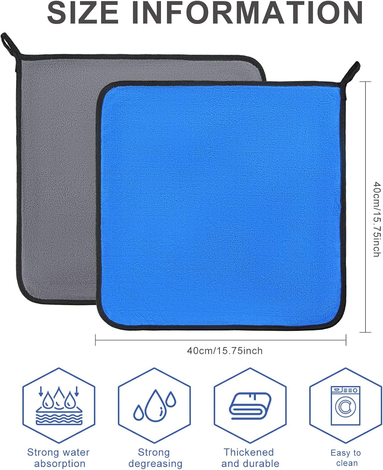 Nuenen 20 Count Microfiber Cleaning Towels for Cars 800 GSM Thick Plush Microfiber Cleaning Cloth Dusting Cloth Auto Detailing Absorbent Towels for Car Kitchen Window, 15.75 Inch(Grey and Blue)