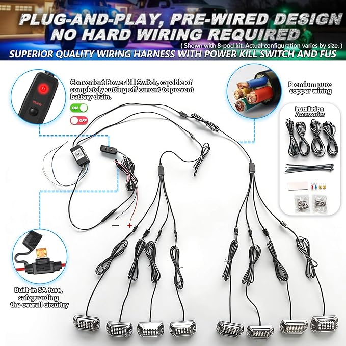 20Pods Full Angle RGB LED Rock Lights Full Kit for Trucks Pickup Dually Truck Off-Road, 600Chip Waterproof Multicolor Underglow Light with APP/RF Remote, Pre Wired 12V Underbody Accent Light Dual Zone