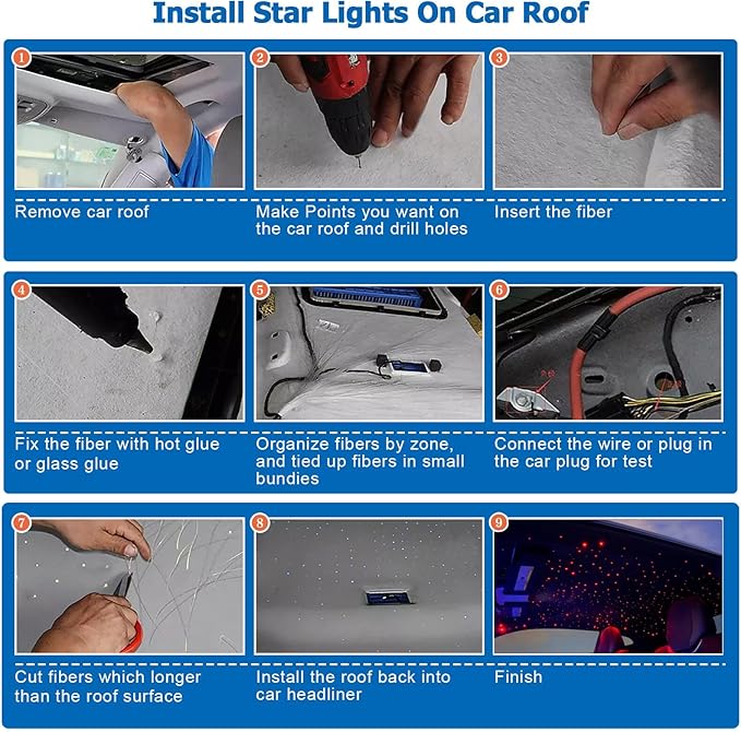 AZIMOM Mini 6W Twinkle 600pcs Fiber Optic Starlight Headliner Kit for Car Home 0.03in 9.8ft End Glow Fiber Strands Sound-Activated APP& Remote Control Starlight Engine