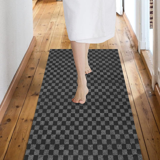 Custom Size Backed Non-Slip Area Rugs Runner, Easy Clean, Waterproof Runner Rugs for Hallway Entryway, Kitchen, Laundry, 2FT x 59FT, Gray Checkered