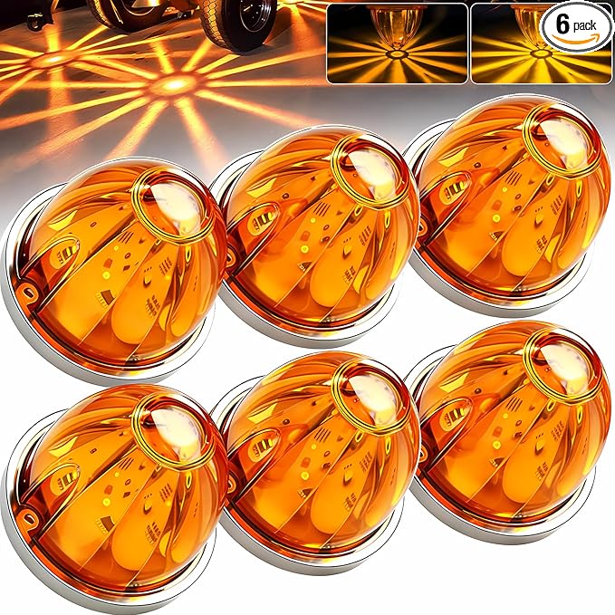 BJZ 6Pcs Amber Watermelon LED Strobe+Constant Marker Lights Dual Function Watermelon-shaped Side Marker Clearance Tail Top Cap Roof Lights for Trailer Truck Semi-trailer Heavy-duty Truck Bus Van