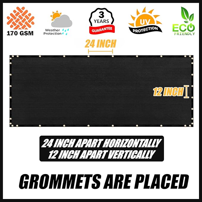 Royal Shade Custom Size 6' x 172' Black Fence Privacy Screen Windscreen Cover Netting Mesh Fabric Cloth - Cable Zip Ties Included (We Make Custom Size)