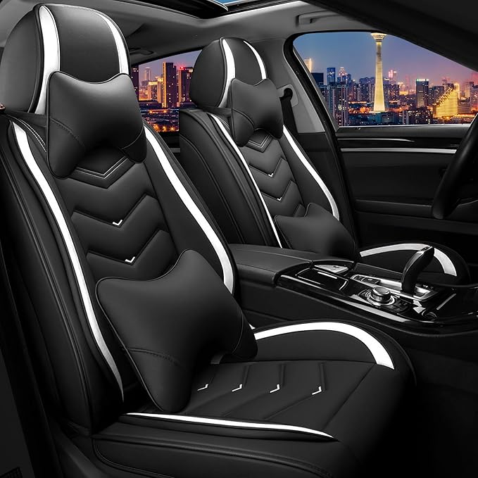 CTDS Car Seat Covers for Chevy Equinox 2005-2026, Stylish Sport Seat Cover, Premium Nappa Leather Car Seat Cover. Automobile Seat Covers Sets.(Luxury 2 Seats/Black White)