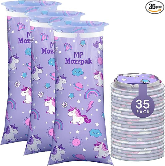 MP MOZZPAK Vomit Bags Disposable 35 Pack - 1000ml Emesis Bags, Leak-Proof Barf Bag, Travel Friendly Puke & Nausea Bag for Motion Sickness, Medical Grade Throw up Relief for Car (35pk - Unicorn Style)