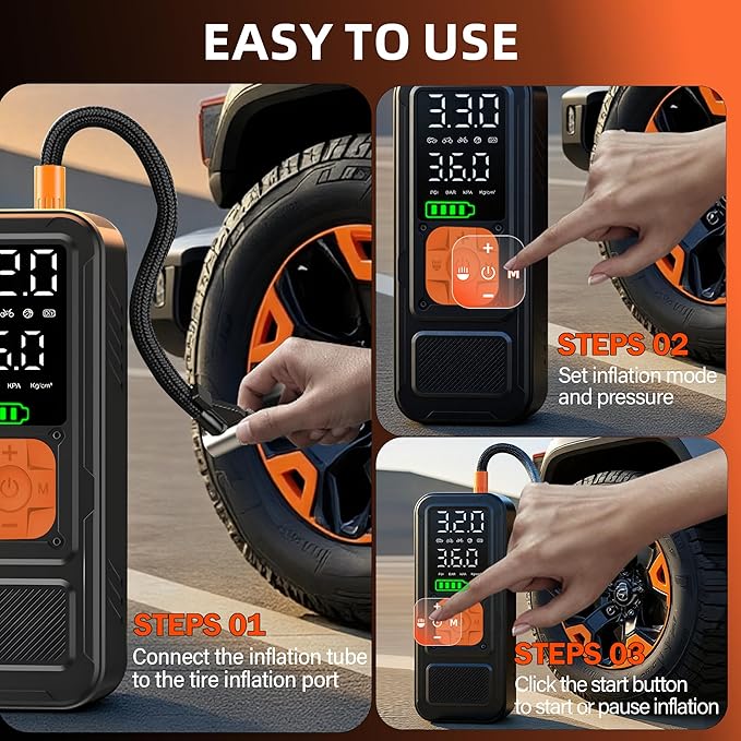 Y34 Tire Inflator Portable Air Compressor,4X Faster Inflation,6000mAh Cordless/12V DC 150PSI Air Pump for Car Tires with Digital Pressure Gauge/LED Light for Car,Motorcycle,Bike,Ball