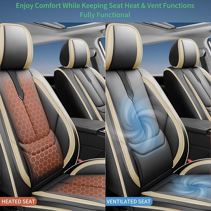 Fit Venza Car Seat Covers for Toyota Venza 2009-2024 2025 2026 -Upgraded Premium Waterproof & Breathable Leather,Airbag Compatible,All-Weather Seat Cushion Protector,2 Front/Black-Beige