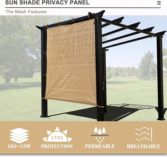 Sun Shade Privacy Panel with Grommets on 4 Sides for Patio, Awning, Window Cover, Pergola or Gazebo (Walnut, 8' x 10')