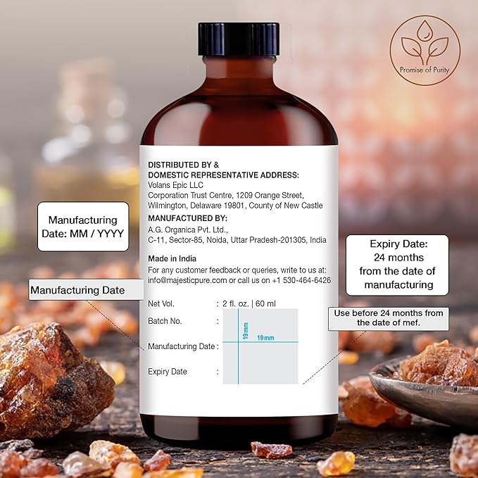 Majestic Pure Essential Oil with Glass Dropper - 100% Pure and Natural - Essential Oils for Diffuser, Aromatherapy, Soap and Candle Making, Frankincense Essential Oil, Frankincense Oil, 2 Fl Oz