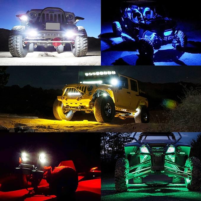 4 Pods LED Rock Lights, Ampper Waterproof LED Neon Underglow Light for Car Truck ATV UTV SUV Offroad Boat Underbody Glow Trail Rig Lamp (Yellow)