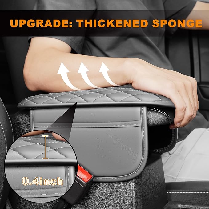 Center Console Cover for Cars Fit for Jeep Renegade Leather Armrest Covers with 2 Storage Bags(Grey)
