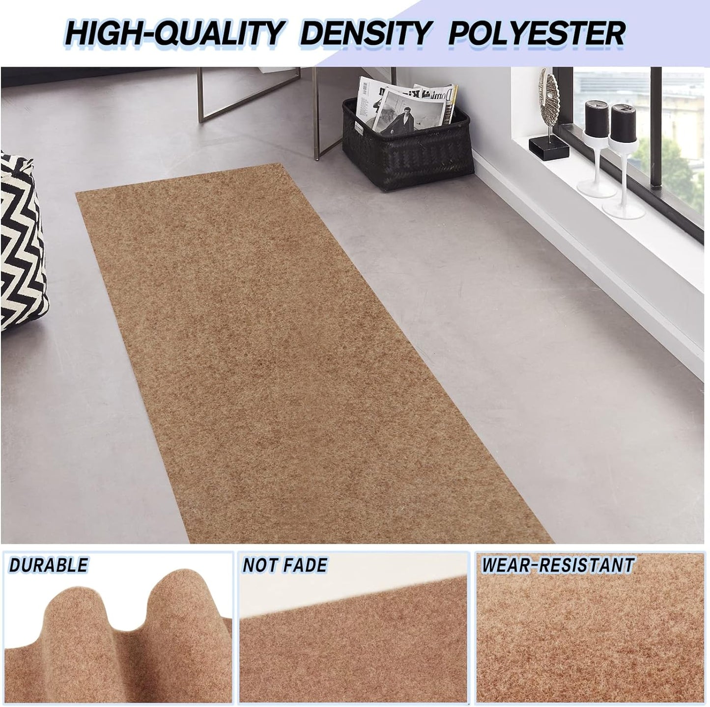 Custom Size Backed Non-Slip Area Rugs Runner, Easy Clean, Waterproof Runner Rugs for Hallway Entryway, Kitchen, Laundry, 4FT x 25FT, Beige