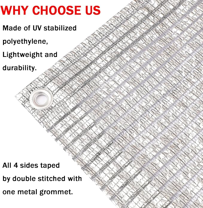 65% Aluminum Foil Shade Cloth with Grommets,13ft x 16ft, Mesh Sun Block Fabric Cover, Canopy, Privacy Screen for Outdoor Patio, Garden, Backyard, Silver