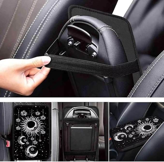 Moon Sun Car Center Console Armrest Pad Universal Moon Cars Accessories Breathable Car Center Console Cover Seat Box Cover for Sedan, Van, SUV, Trucks